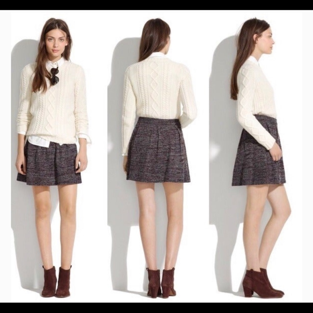 MADEWELL Boucle Textured Tweed Knit TURN AROUND SKIRT Full Pleated Mini